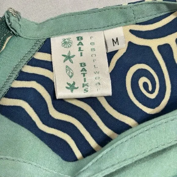 Bali Batiks Aztec Print Maxi Dress Sz M Aqua Green 4-Slit Bottom - Picture 8 of 9